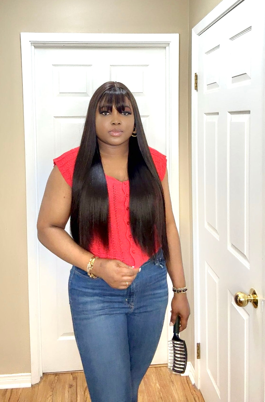 Wear and go Fringe straight wig Natural color. 28”