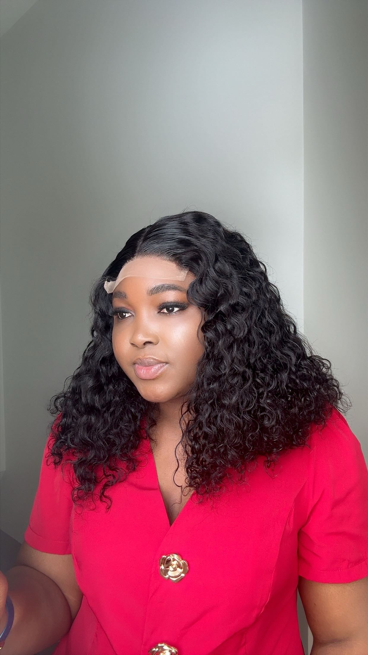 Natural Black 18” Water Wave Coil Wig – 5x5 Closure