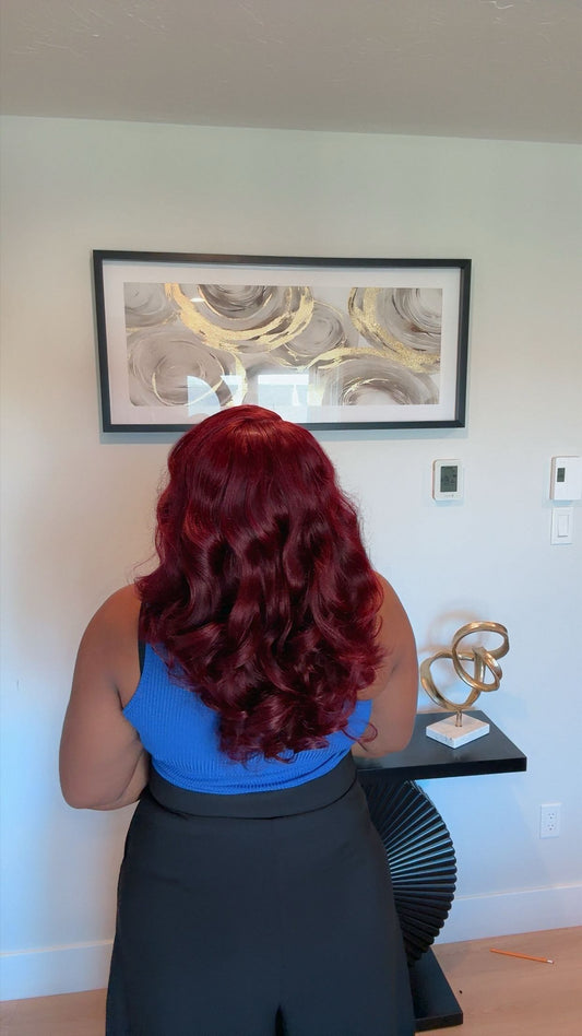 Deal No 16 - burgundy wig paired with 5*5 closure. Wear and go