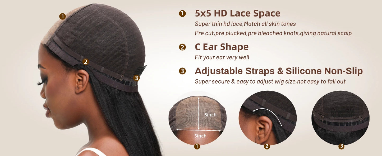 Glueless Deep Wave 5x5 HD Lace Closure Wig Pre Cut Pre Bleached Pre Plucked Glueless Wig Human Hair Ready To Wear
