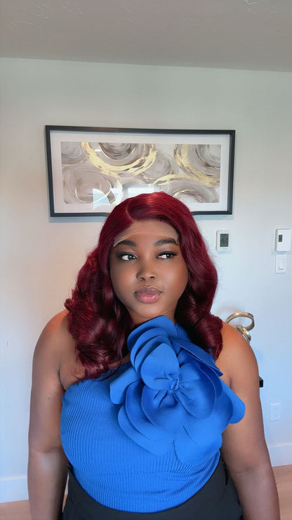 Deal No 16 - burgundy wig paired with 5*5 closure. Wear and go