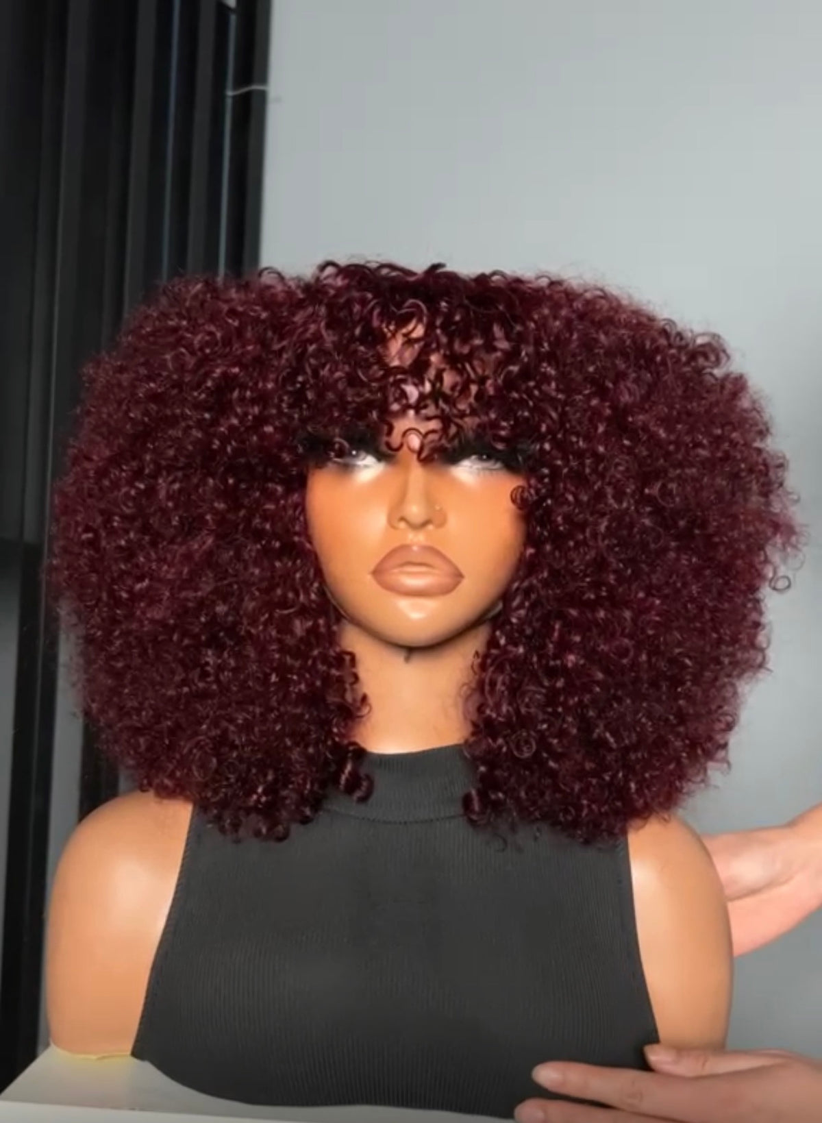 Deal No 33- 14” pixie curl fringe burgundy color. Extra volume. Wear and go wig
