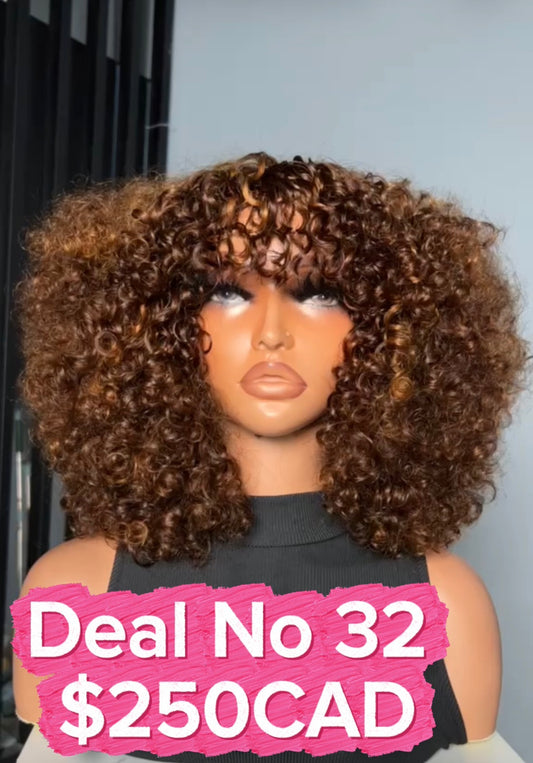 Deal No 32- 14 pixie curl fringe piano colour. Extra volume. Wear and go wig