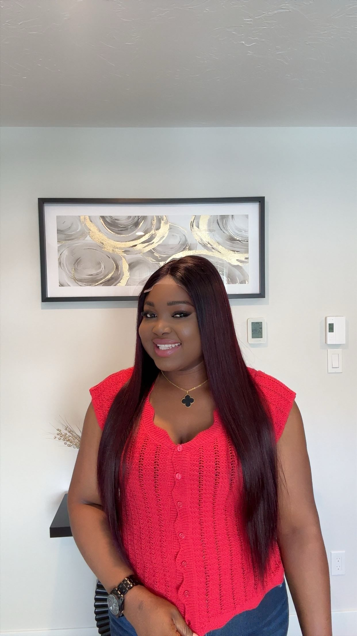 24 Inches Burgundy Straight Wig with 5x5 Closure | Indian Straight Hair | Wear & Go Wig in Canada