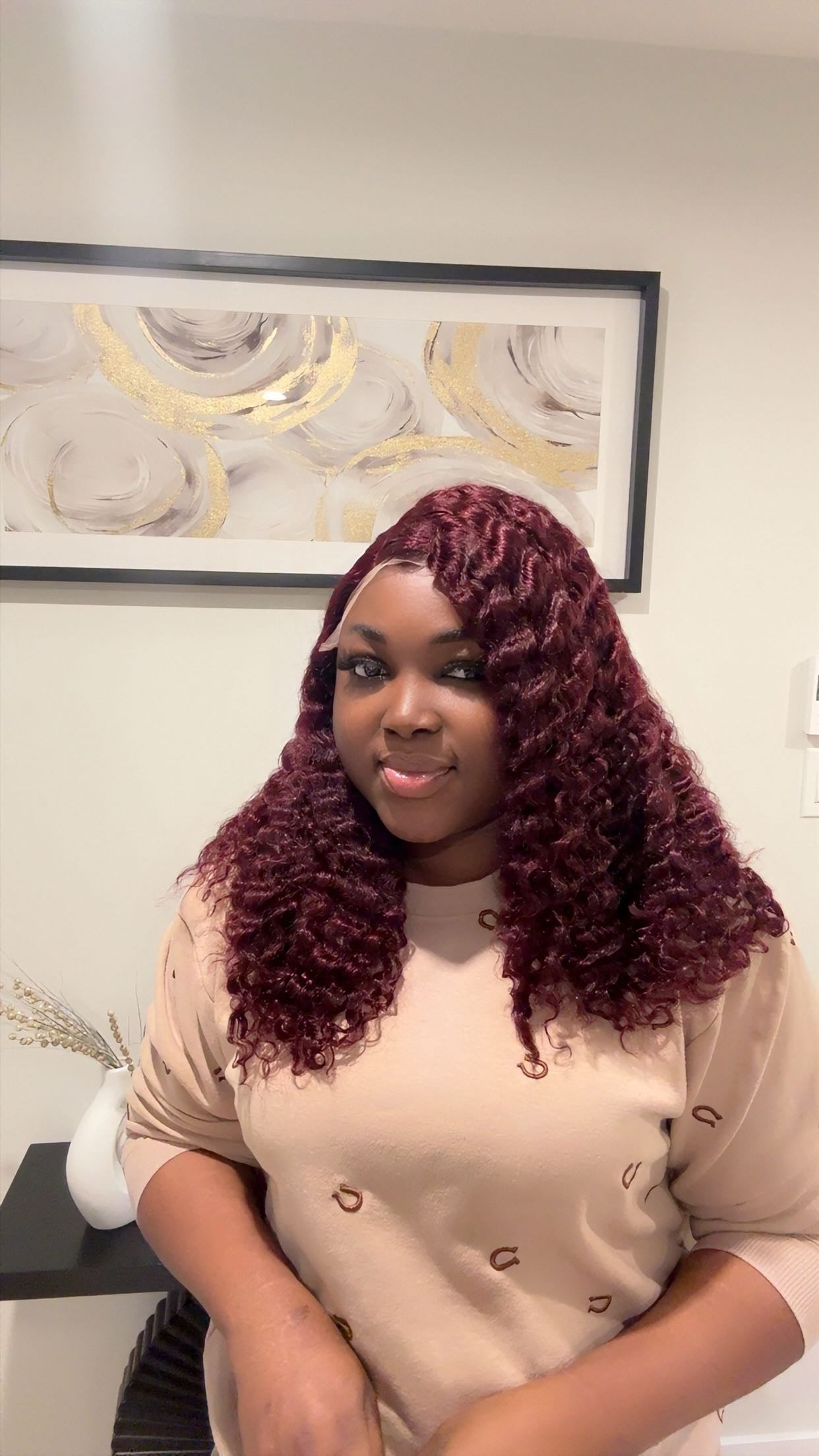 Deal No 37 - Burgundy Soweto Curls Wig 20 Inch 5x5 Closure Wear and Go Wig Easy Maintenance Human Hair Wig Canada