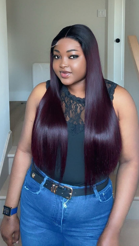Deal No 16- 24 Inches Burgundy Straight Wig with 5x5 Closure | Indian Straight Hair | Wear & Go Wig in Canada