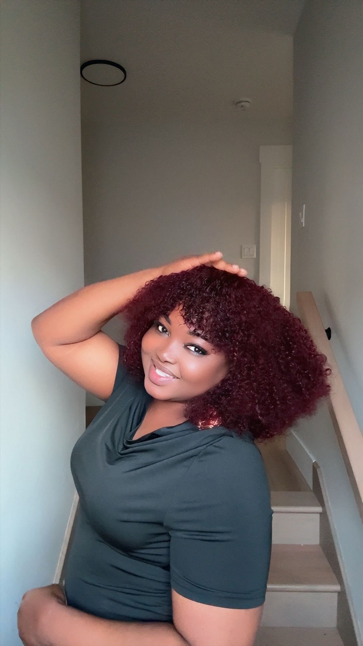 Deal No 35 - 14” pixie curl fringe burgundy color. Extra volume. Wear and go wig