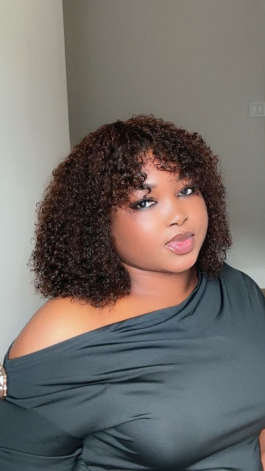 Deal No 34 - 14” pixie curl fringe brown colour wig. Extra volume. Wear and go