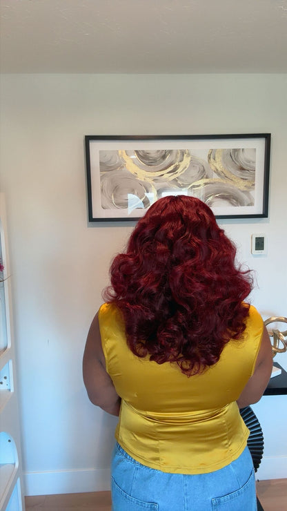 Deal No 16 - burgundy wig paired with 5*5 closure. Wear and go