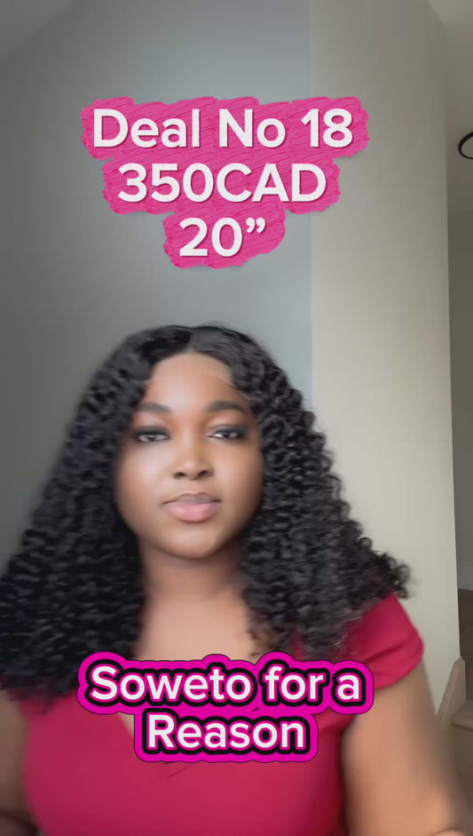 Deal No 18 —- Glueless Soweto curls wear and go wig 20”